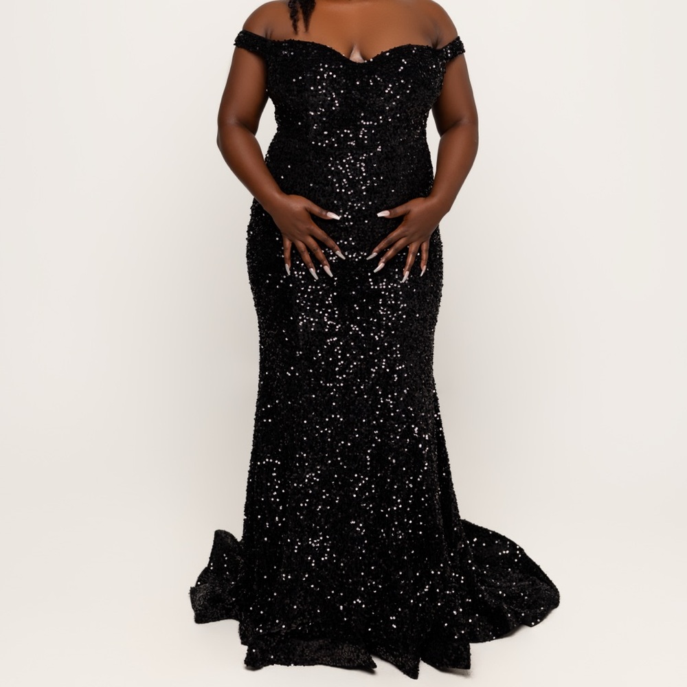 Elegant Black Sequin Off-Shoulder Gown